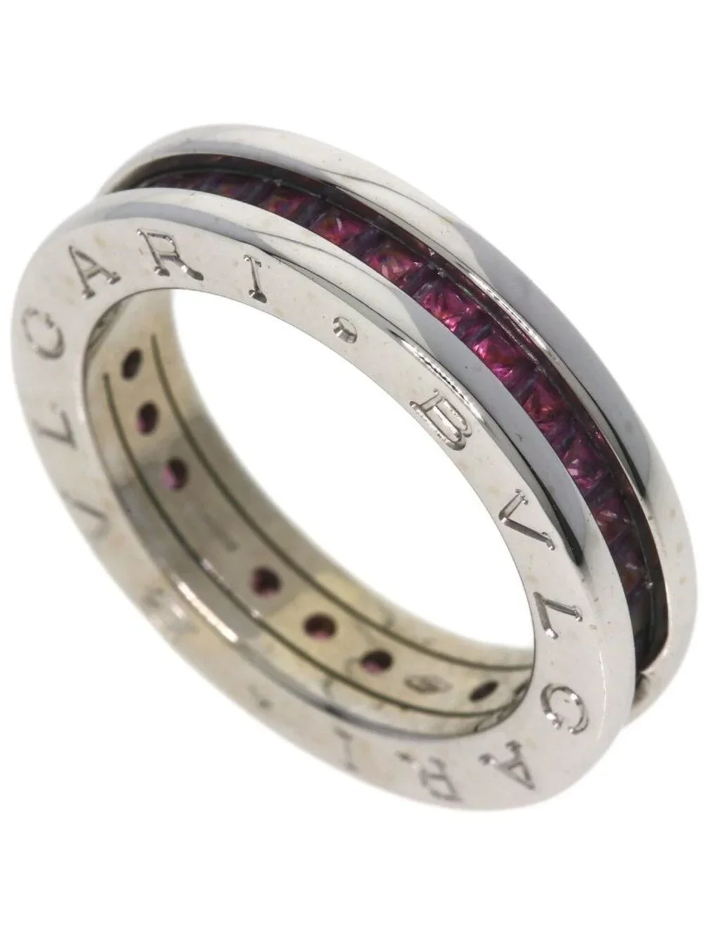 Bvlgari B.Zero1 Band Rhodolite Garnet 51 Ring 18k White Gold